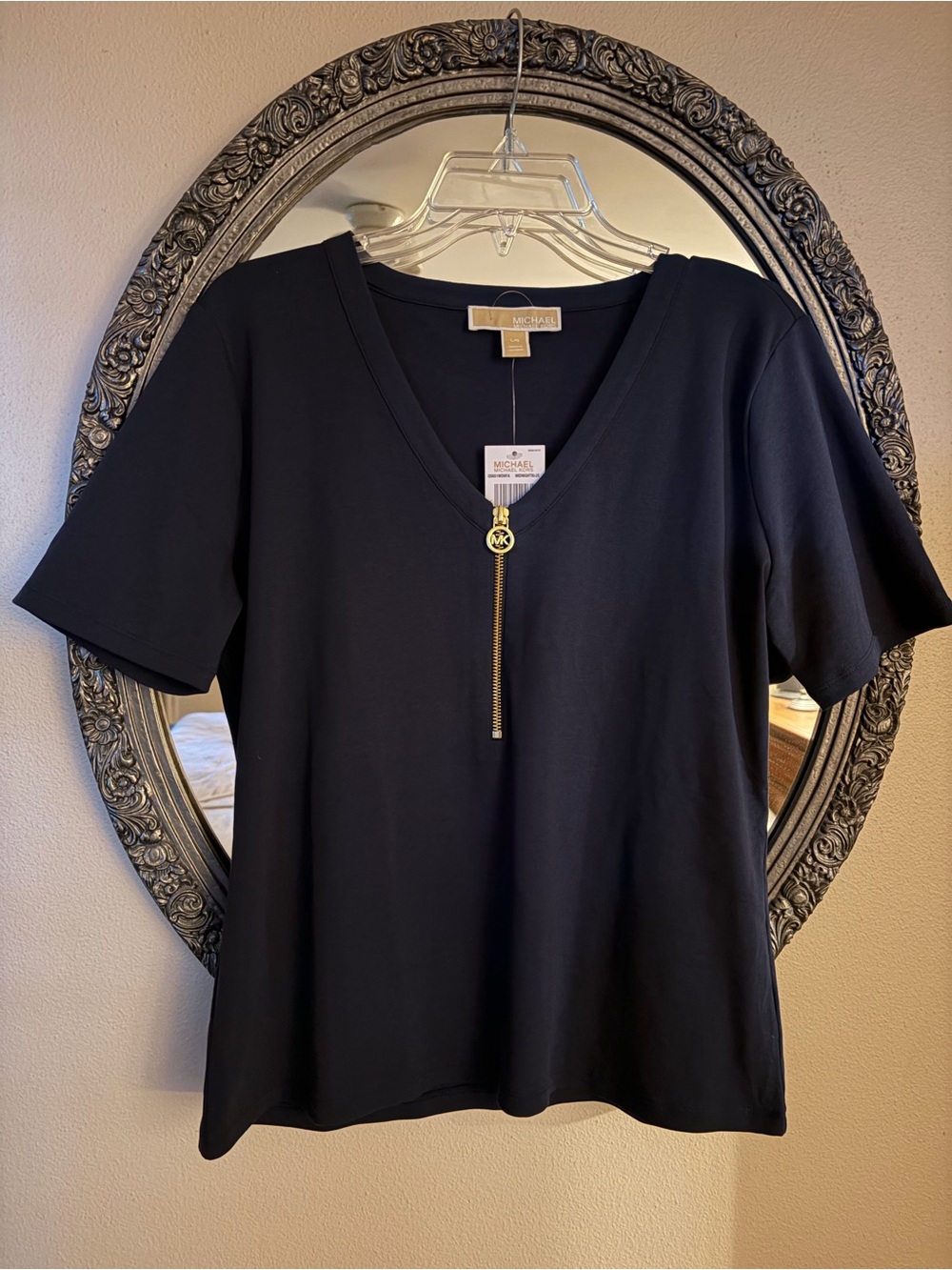 Michael Kors Women's Midnight Blue V Neck SHIRT Zip-Front NWT🔝